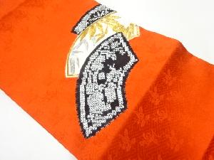 リサイクル　絞り地紙に竹笹模様刺繍名古屋帯（松葉仕立て）